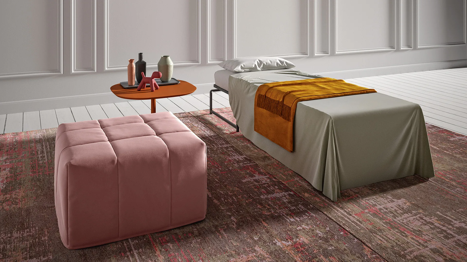 open quilted pouf bed