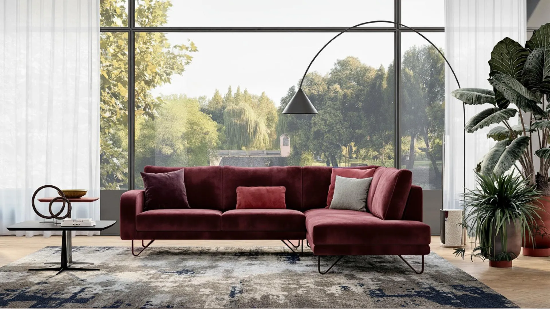 purple velvet sofa